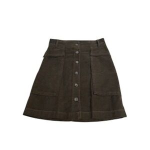 Zara‎ Basic Brown Button Front Mini Skirt Utility Pockets Size small A line